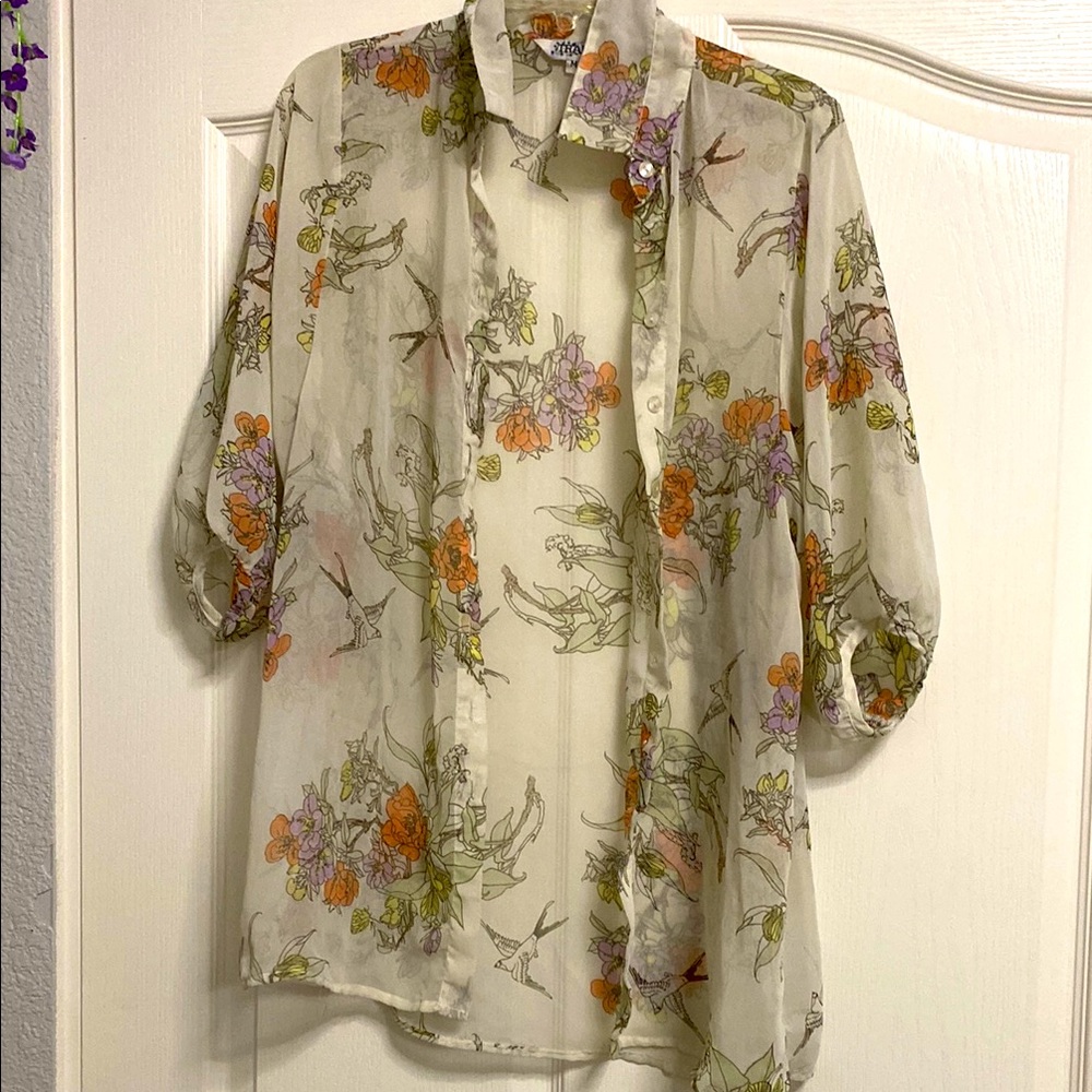 sheer floral blouse